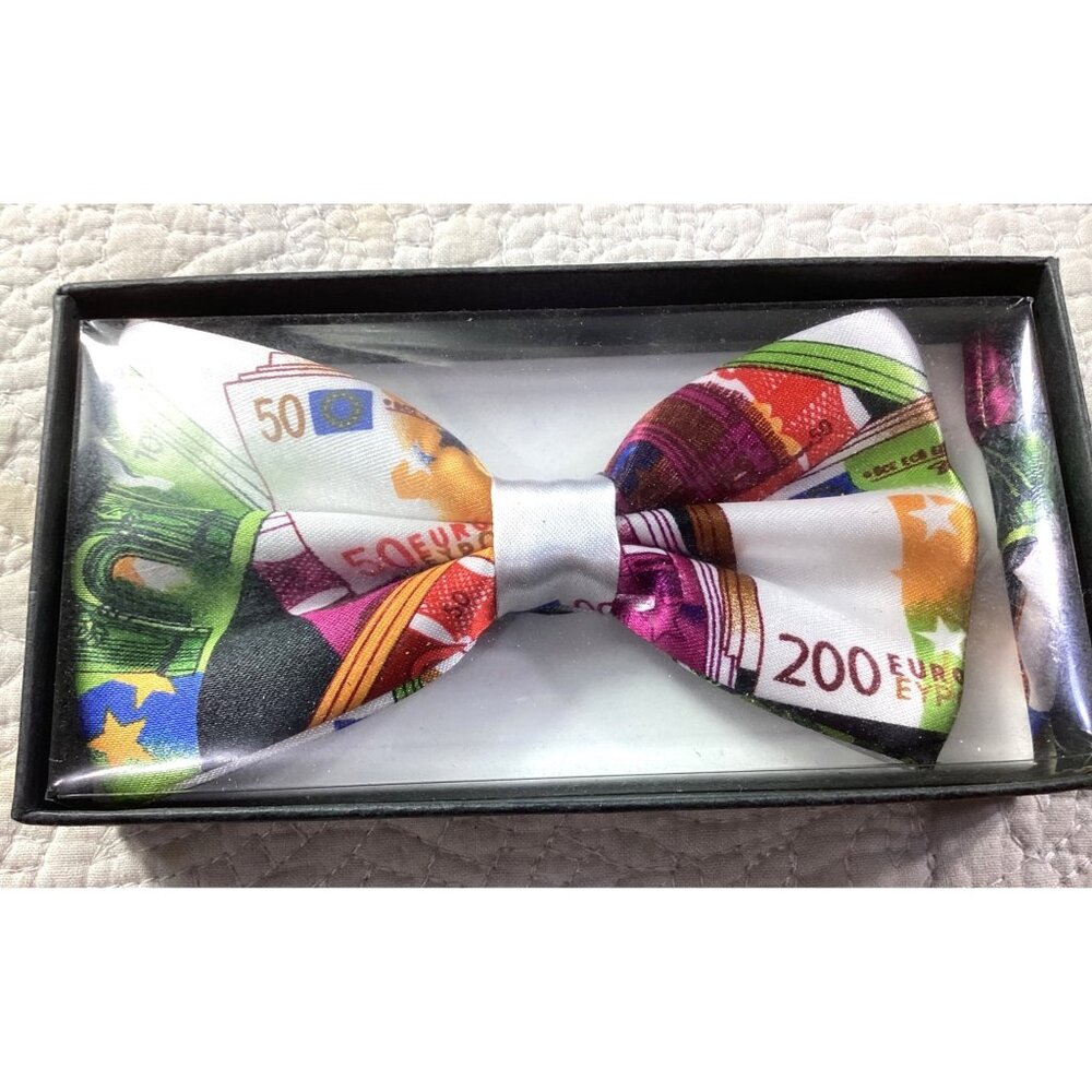Multicolored Euro Currency Print Novelty Bow Tie In Gift Box*Formal Wear*NWB